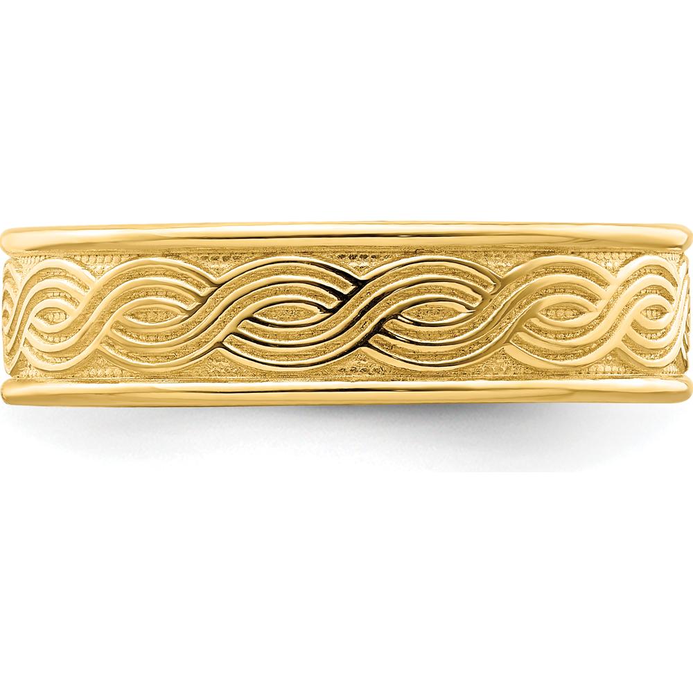 14K Yellow Gold Wave Engraved Thumb Ring for Women - Fashion Statement Piece by 0