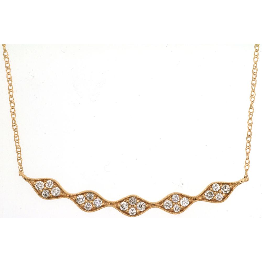 14K Yellow Gold Wave Station Necklace with Round Diamonds - 0.25 Carat Total Diamond Weight - Royal Jewelry