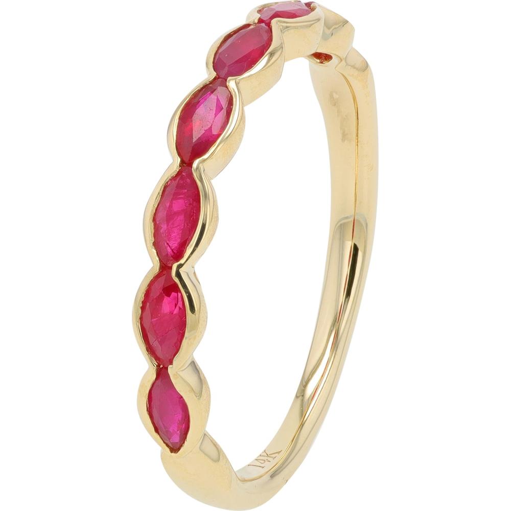 14K Yellow Gold Wavy Band with Marquise Cut Rubies - 0.60-0.80 Carat Total Ruby Weight
