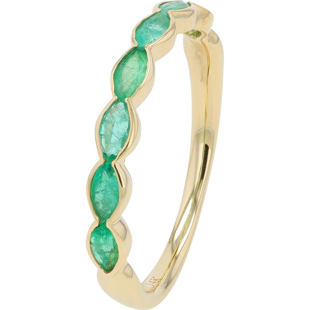 14K Yellow Gold Wavy Band with Marquise Emeralds - 0.70 Carat Total Emerald Weight