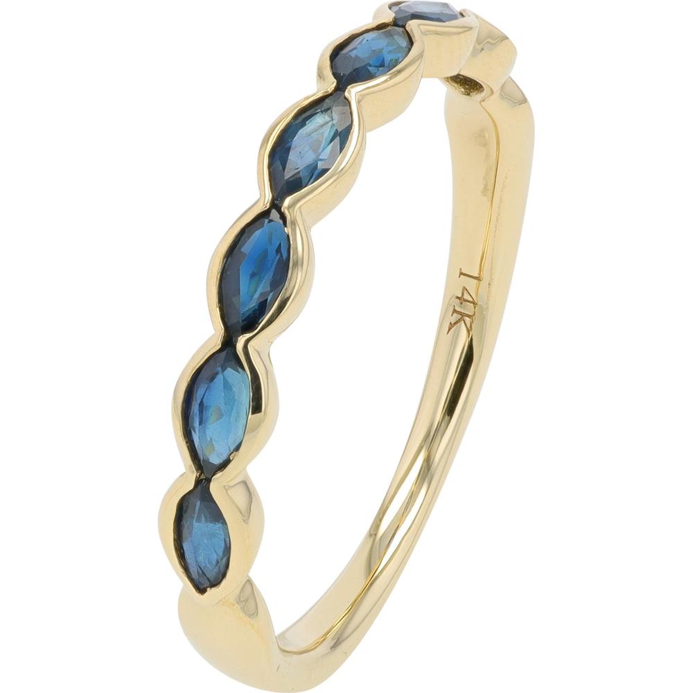 14K Yellow Gold Wavy Band with Marquise Sapphire Stones - 0.60 Carat Total Sapphire Weight