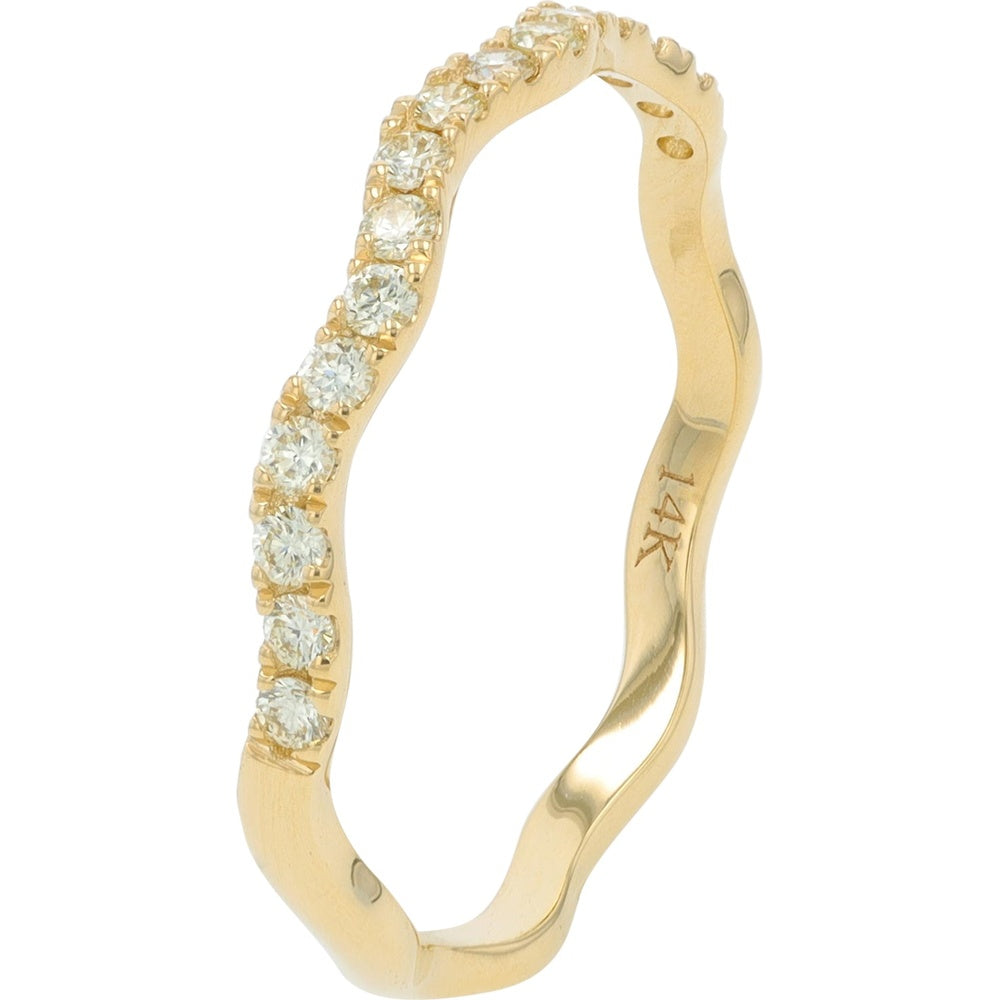 14K Yellow Gold Wavy Band with Prong-Set Round Diamonds - 0.25 Carat Total Diamond Weight