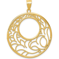 14K Yellow Gold Wavy Floral Circle Pendant - 50mm Length, 38mm Width by Oro Pregiato