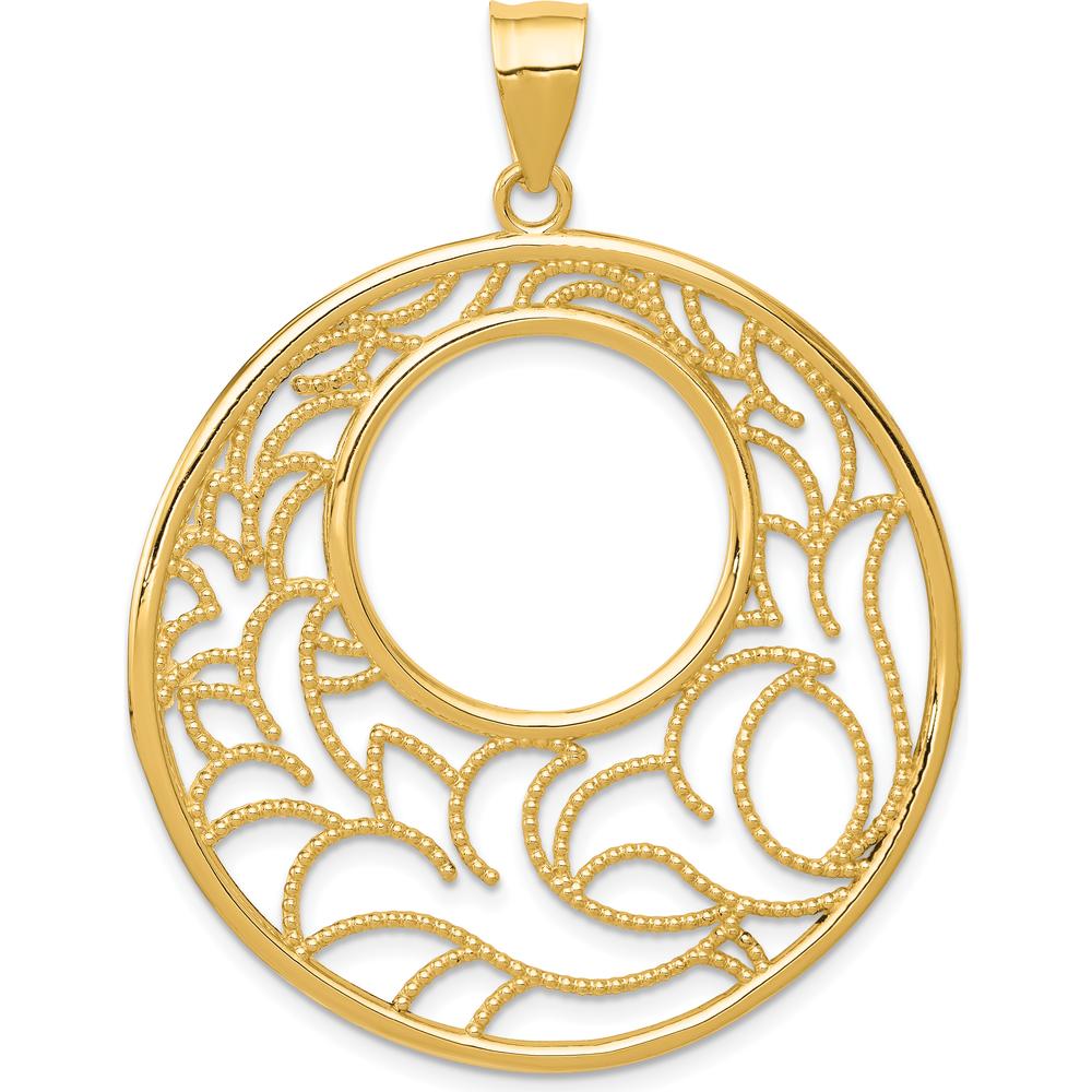 14K Yellow Gold Wavy Floral Circle Pendant - 50mm Length, 38mm Width by Oro Pregiato