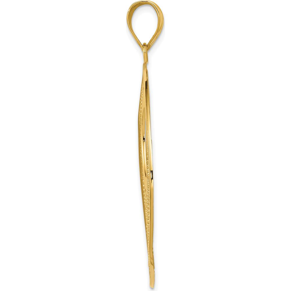 14K Yellow Gold Wavy Floral Circle Pendant - 50mm Length, 38mm Width by Oro Pregiato