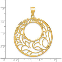 14K Yellow Gold Wavy Floral Circle Pendant - 50mm Length, 38mm Width by Oro Pregiato
