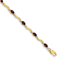 14K Yellow Gold Wavy Link Bracelet with Garnets and Diamonds - 0.3 Carats Total Garnet Weight, 0.01 Carats Total Diamond Weight by Monteluci Fine Jewelry