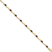 14K Yellow Gold Wavy Link Bracelet with Garnets and Diamonds - 0.3 Carats Total Garnet Weight, 0.01 Carats Total Diamond Weight by Monteluci Fine Jewelry