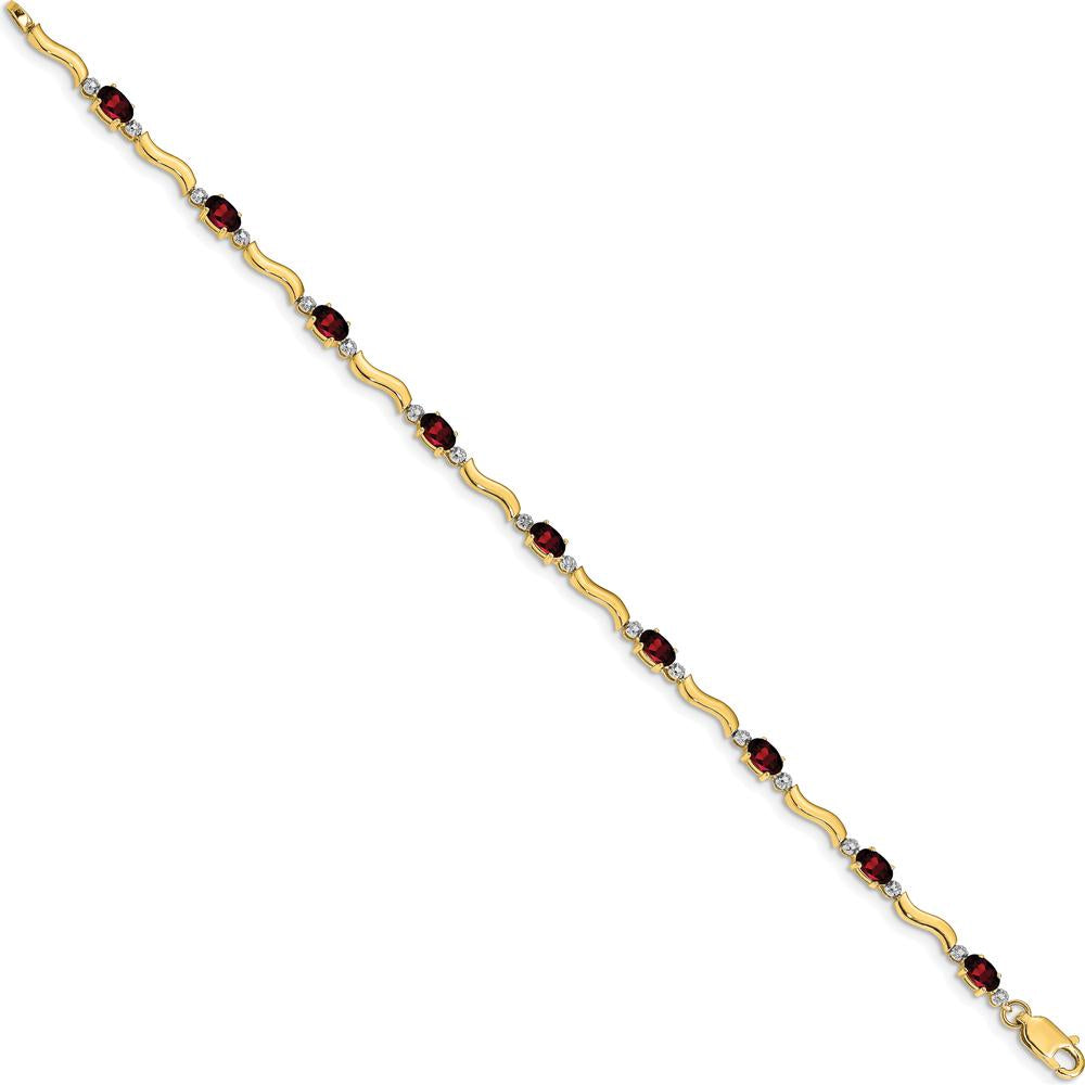14K Yellow Gold Wavy Link Bracelet with Garnets and Diamonds - 0.3 Carats Total Garnet Weight, 0.01 Carats Total Diamond Weight by Monteluci Fine Jewelry