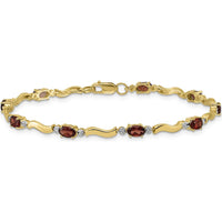 14K Yellow Gold Wavy Link Bracelet with Garnets and Diamonds - 0.3 Carats Total Garnet Weight, 0.01 Carats Total Diamond Weight by Monteluci Fine Jewelry