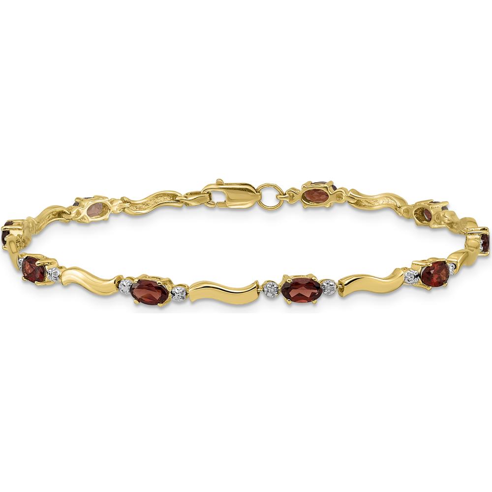 14K Yellow Gold Wavy Link Bracelet with Garnets and Diamonds - 0.3 Carats Total Garnet Weight, 0.01 Carats Total Diamond Weight by Monteluci Fine Jewelry