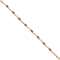 14K Yellow Gold Wavy Link Bracelet with Oval Rubies and Round Diamonds - 0.32 Carats Ruby, 0.16 Carats Diamond Total Carat Weight by Oro Pregiato