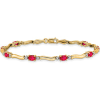 14K Yellow Gold Wavy Link Bracelet with Oval Rubies and Round Diamonds - 0.32 Carats Ruby, 0.16 Carats Diamond Total Carat Weight by Oro Pregiato