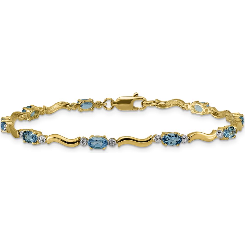 14K Yellow Gold Wavy Link Bracelet with Oval Swiss Blue Topaz and Diamonds - 0.30 Carats Total Gem Weight by Monteluci Fine Jewelry