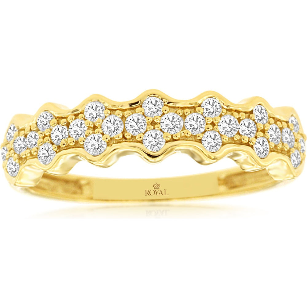 14K Yellow Gold Wavy Milgrain Band with Prong-Set Round Diamonds - 0.38 Carat Total Diamond Weight - Royal Jewelry