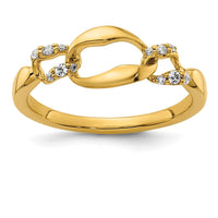 14K Yellow Gold Wavy Oval Fashion Ring with Prong-Set Round Diamonds - 0.10 Carat Total Diamond Weight by 0