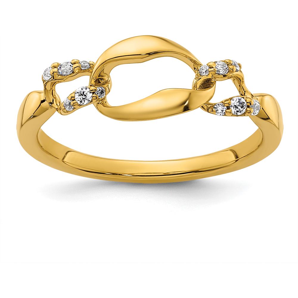 14K Yellow Gold Wavy Oval Fashion Ring with Prong-Set Round Diamonds - 0.10 Carat Total Diamond Weight by 0