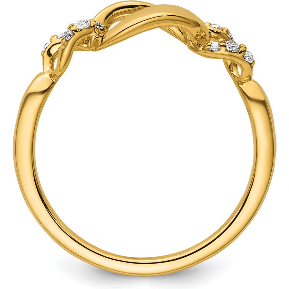 14K Yellow Gold Wavy Oval Fashion Ring with Prong-Set Round Diamonds - 0.10 Carat Total Diamond Weight by 0