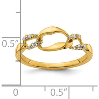 14K Yellow Gold Wavy Oval Fashion Ring with Prong-Set Round Diamonds - 0.10 Carat Total Diamond Weight by 0