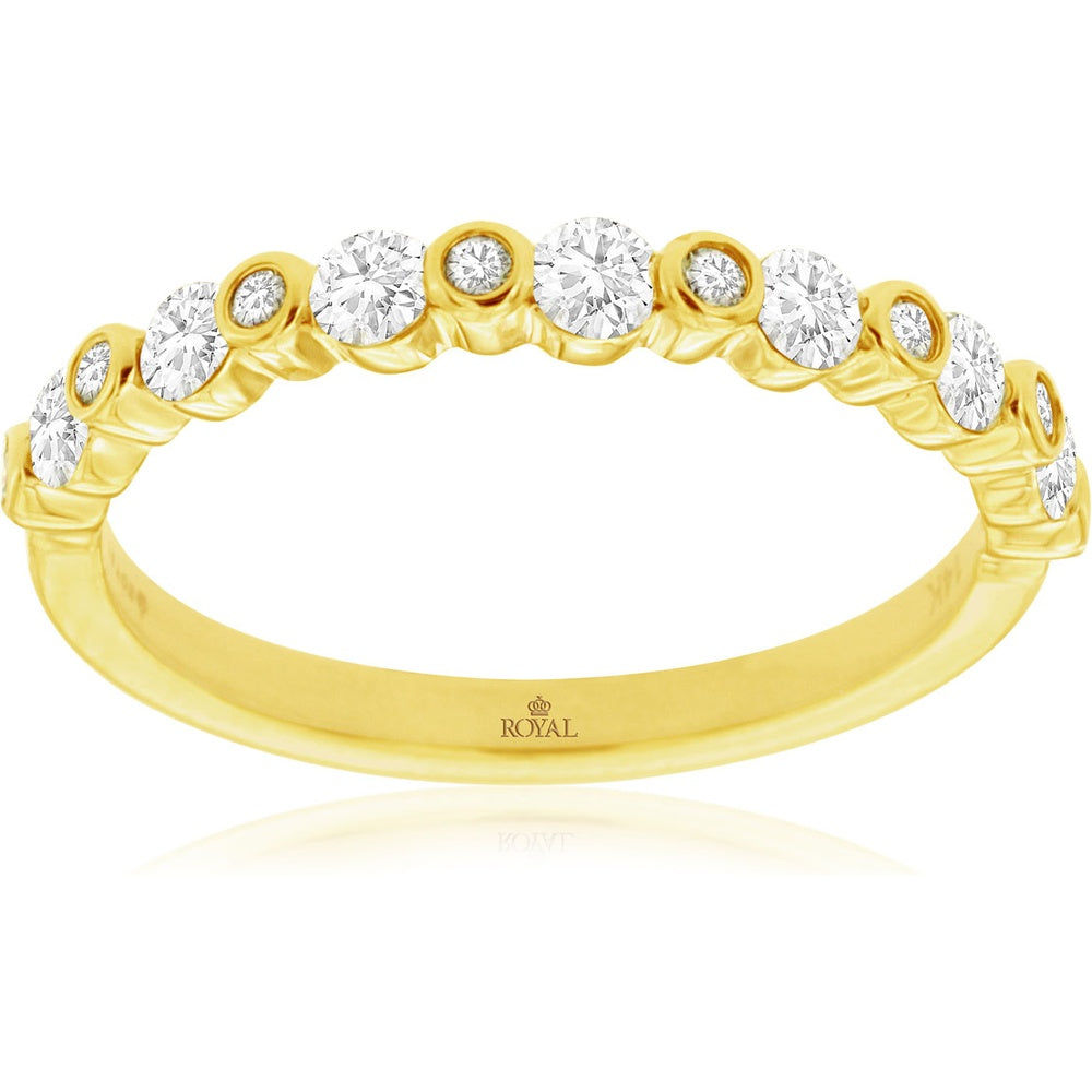 14K Yellow Gold Wedding Band with Alternating Bead-Set and Bezel-Set Round Diamonds - 0.50 Carat Total Diamond Weight - Royal Jewelry