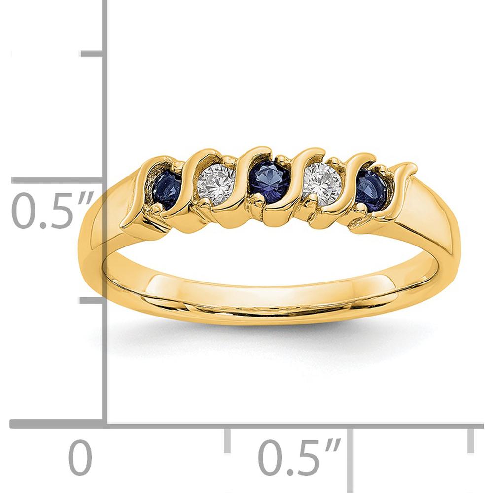14K Yellow Gold Wedding Band with Alternating Round Blue Sapphires and Natural Diamonds - 1/10 Carat Total Gem Weight by 0