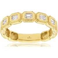 14K Yellow Gold Wedding Band with Baguette Diamond Stations and Milgrain Detail - 0.40 Carat Total Diamond Weight - Royal Jewelry
