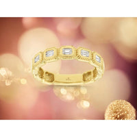 14K Yellow Gold Wedding Band with Baguette Diamond Stations and Milgrain Detail - 0.40 Carat Total Diamond Weight - Royal Jewelry