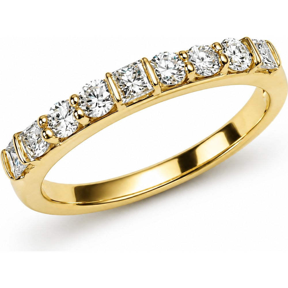 14K Yellow Gold Wedding Band with Bar-Set Mixed Round and Princess Cut Diamonds - 0.58 Carat Total Diamond Weight by Auriventus