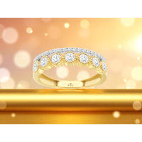 14K Yellow Gold Wedding Band with Beaded Bezel Set Round Diamonds and White Gold Diamond Accent Row - 0.60 Carat Total Diamond Weight - Royal Jewelry
