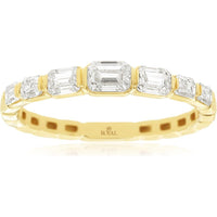 14K Yellow Gold Wedding Band with Bezel Set Emerald Cut and Graduated Baguette Diamonds - 0.85 Carat Total Diamond Weight - Royal Jewelry