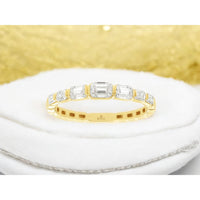 14K Yellow Gold Wedding Band with Bezel Set Emerald Cut and Graduated Baguette Diamonds - 0.85 Carat Total Diamond Weight - Royal Jewelry