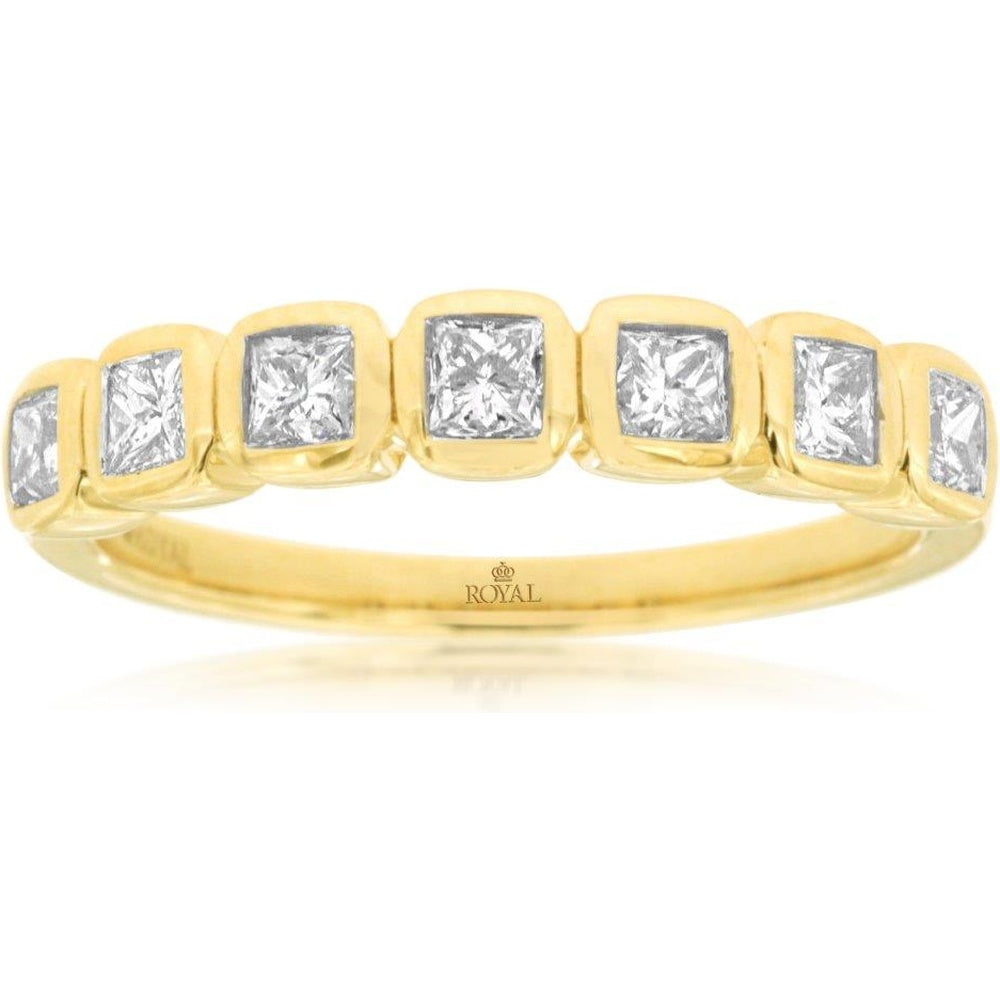 14K Yellow Gold Wedding Band with Bezel Set Princess Cut Diamonds - 0.50 Carat Total Diamond Weight - Royal Jewelry