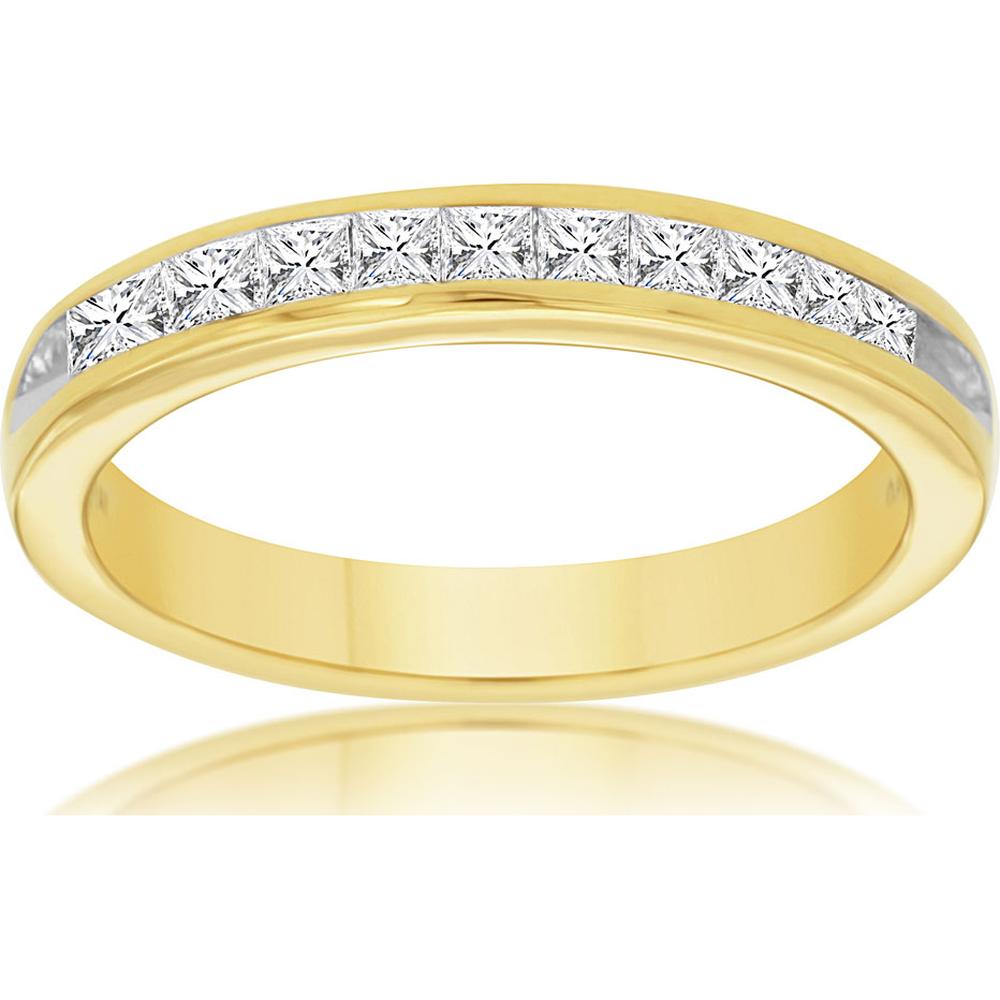 14K Yellow Gold Wedding Band with Channel Set Princess Cut Diamonds - 0.50 Carat Total Diamond Weight - Royal Jewelry