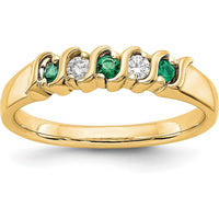 14K Yellow Gold Wedding Band with Channel-Set Round Diamonds and Emeralds - 0.10 Carat Total Gem Weight by 0