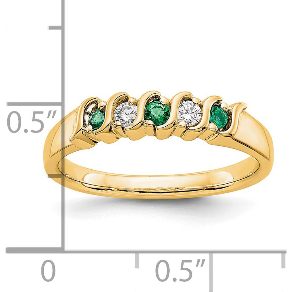 14K Yellow Gold Wedding Band with Channel-Set Round Diamonds and Emeralds - 0.10 Carat Total Gem Weight by 0