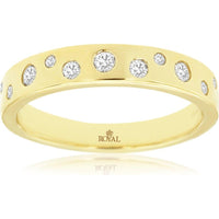 14K Yellow Gold Wedding Band with Flush-Set Scattered Round Diamonds - 0.24 Carat Total Diamond Weight - Royal Jewelry