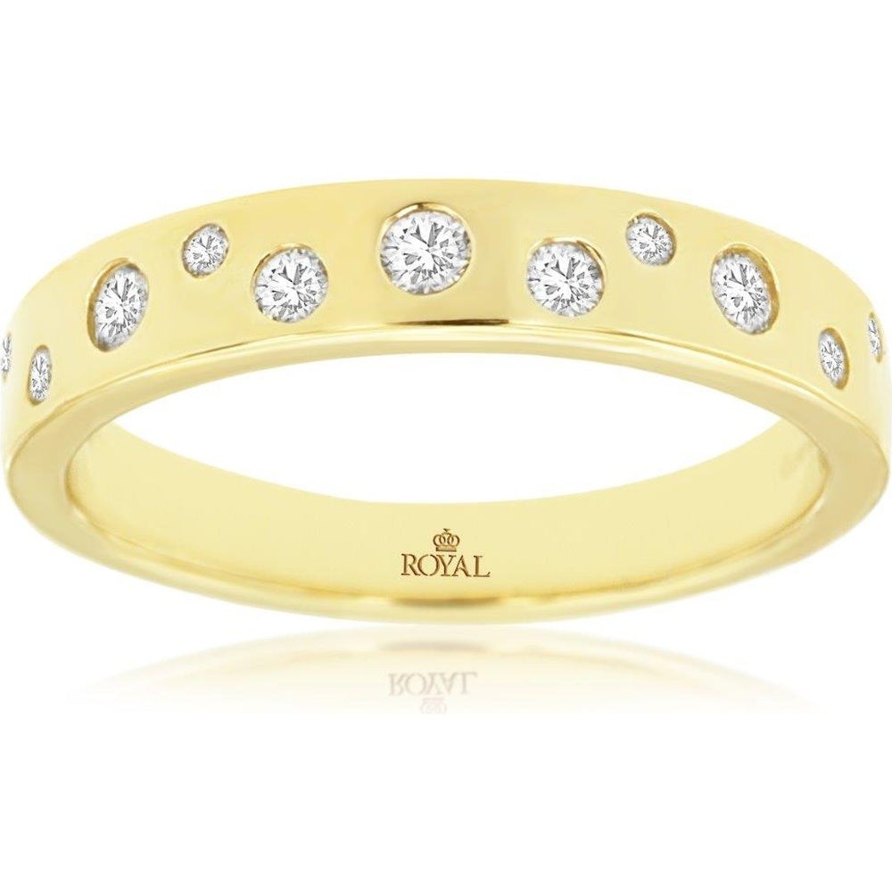 14K Yellow Gold Wedding Band with Flush-Set Scattered Round Diamonds - 0.24 Carat Total Diamond Weight - Royal Jewelry
