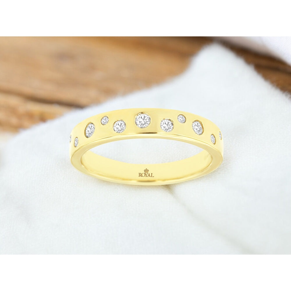 14K Yellow Gold Wedding Band with Flush-Set Scattered Round Diamonds - 0.24 Carat Total Diamond Weight - Royal Jewelry
