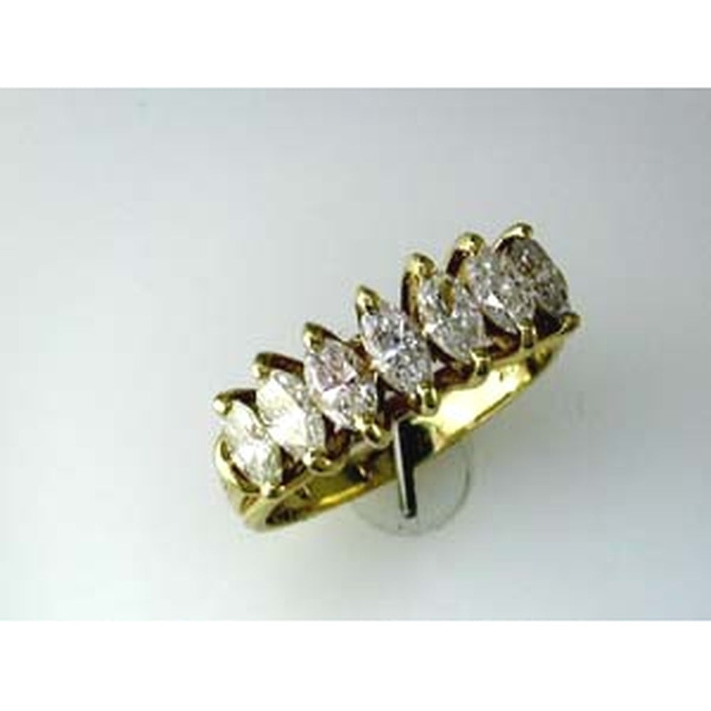14K Yellow Gold Wedding Band with Prong Set Marquise and Round Diamonds - 1.10 Carat Total Diamond Weight - Royal Jewelry