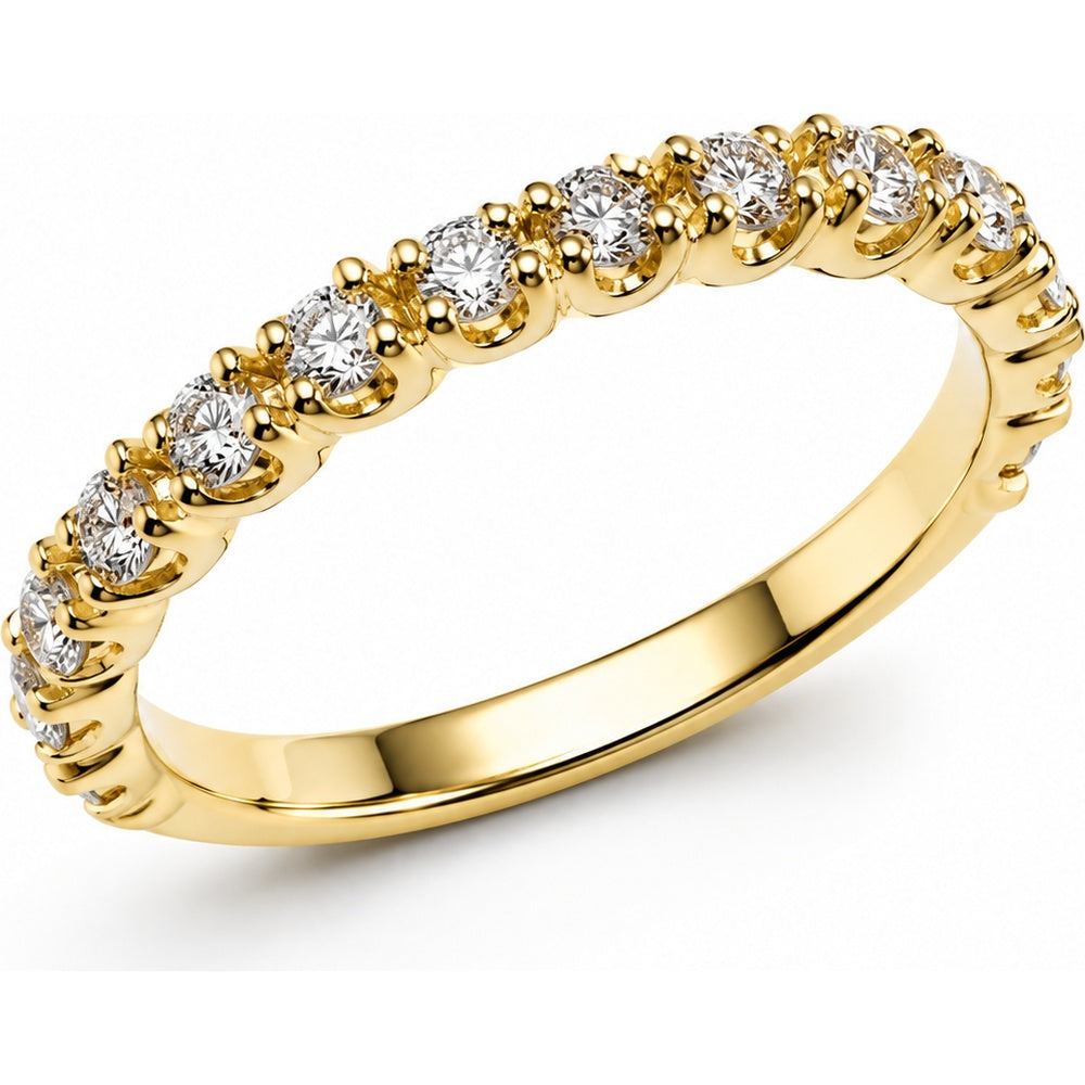 14K Yellow Gold Wedding Band with Prong-Set Round Brilliant Diamonds - 0.94 Carat Total Diamond Weight by Auriventus