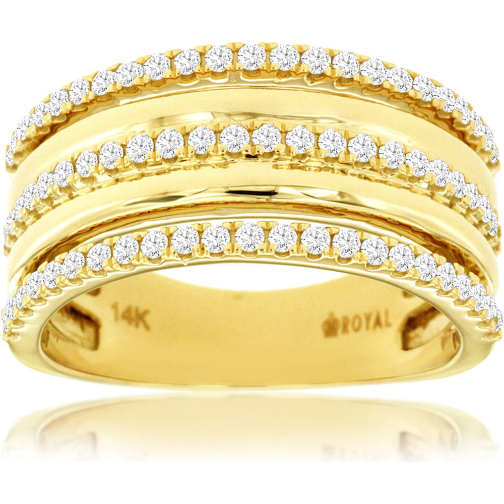 14K Yellow Gold Wedding Band with Prong-Set Round Diamonds - 0.52 Carat Total Diamond Weight - Royal Jewelry