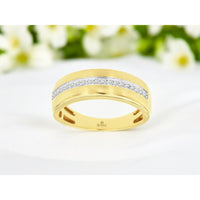 14K Yellow Gold Wedding Band with Round Diamonds - 0.14 Carat Total Diamond Weight - Royal Jewelry