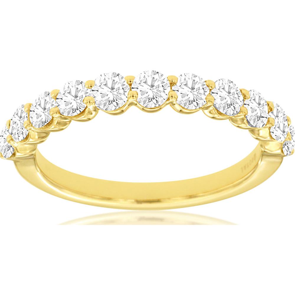 14K Yellow Gold Wedding Band with Round Shared-Prong Diamonds - 1.20 Carat Total Diamond Weight - Royal Jewelry