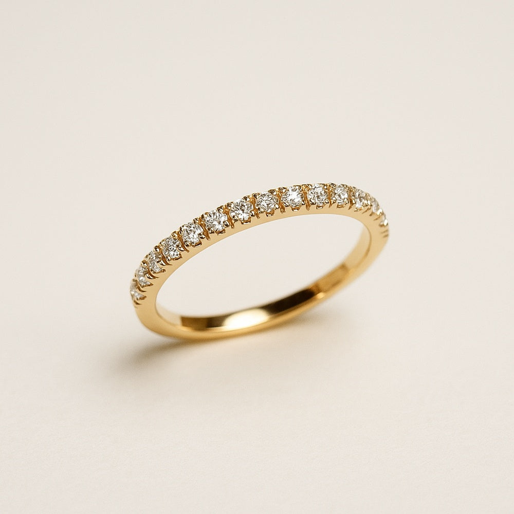 14K Yellow Gold Wedding Band with Shared Prong Set Round Diamonds - 0.54 Carat Total Diamond Weight by Auriventus