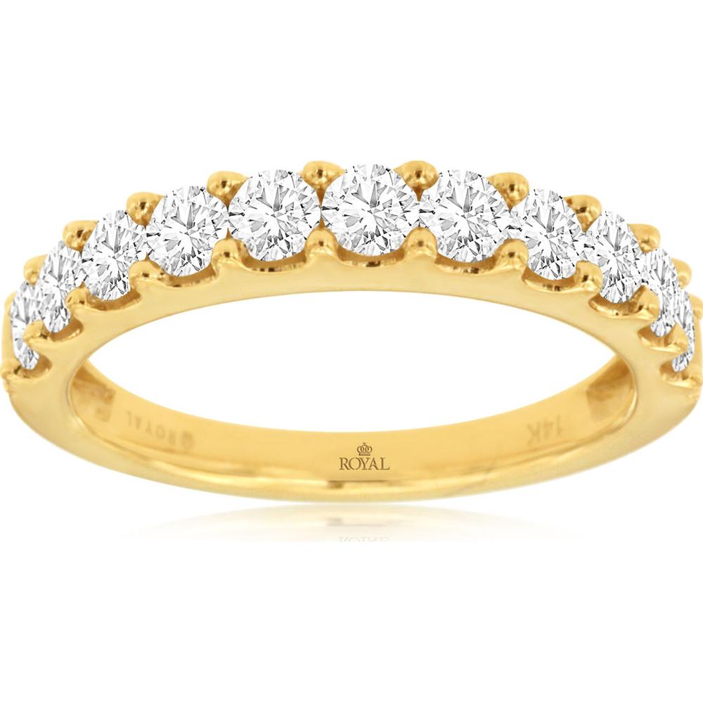14K Yellow Gold Wedding Band with Shared-Prong Set Round Diamonds - 1.00 Carat Total Diamond Weight - Royal Jewelry