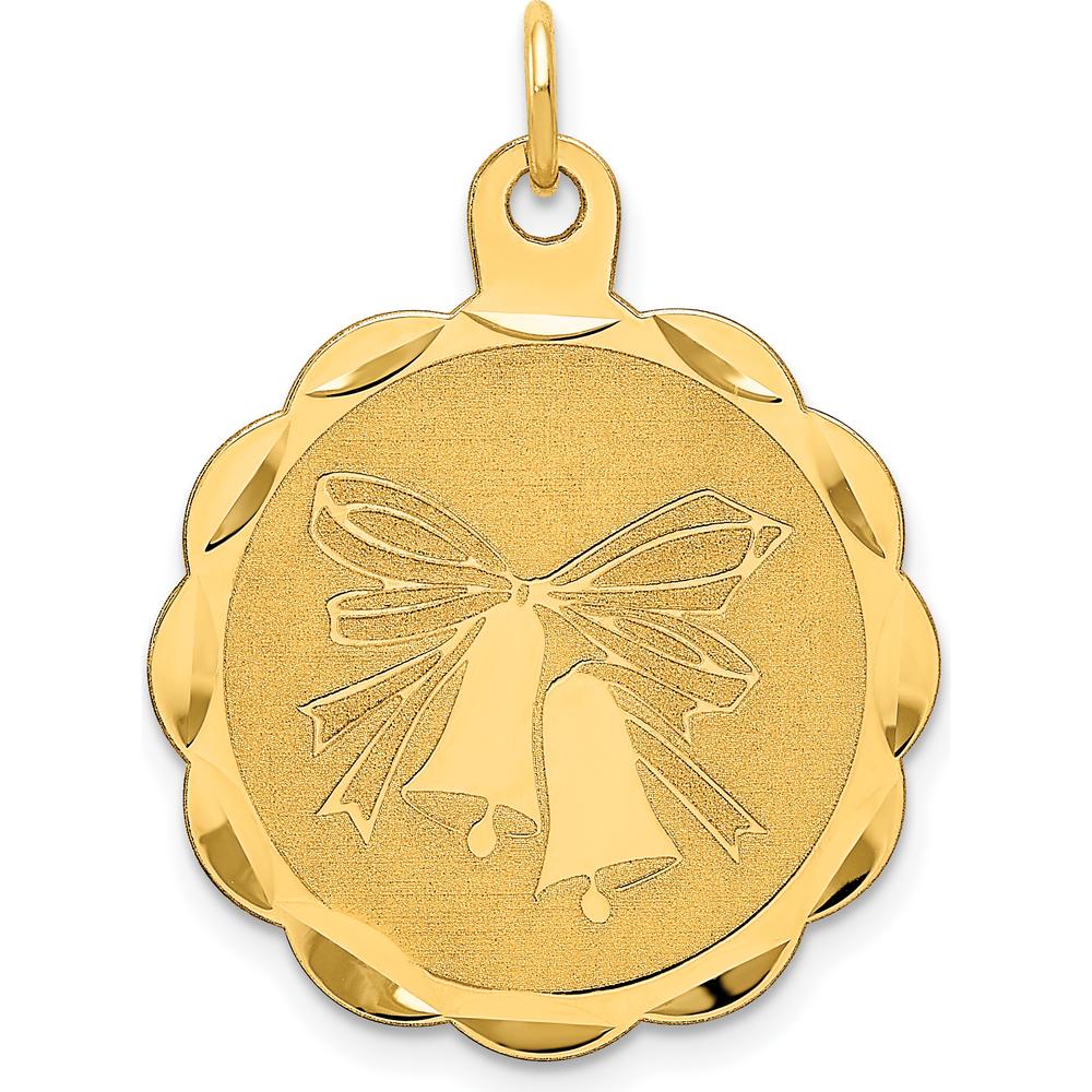 14K Yellow Gold Wedding Bells Engravable Disc Pendant - 23mm by Oro Pregiato