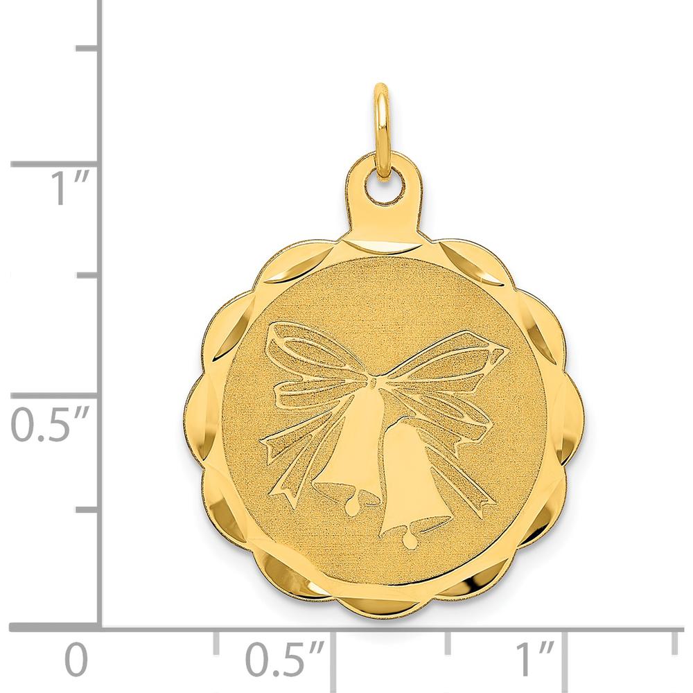 14K Yellow Gold Wedding Bells Engravable Disc Pendant - 23mm by Oro Pregiato