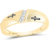 14K Yellow Gold Wedding Cross Band with Channel-Set Round Diamonds - 0.05 Carat Total Diamond Weight
