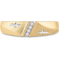 14K Yellow Gold Wedding Cross Band with Channel-Set Round Diamonds - 0.05 Carat Total Diamond Weight