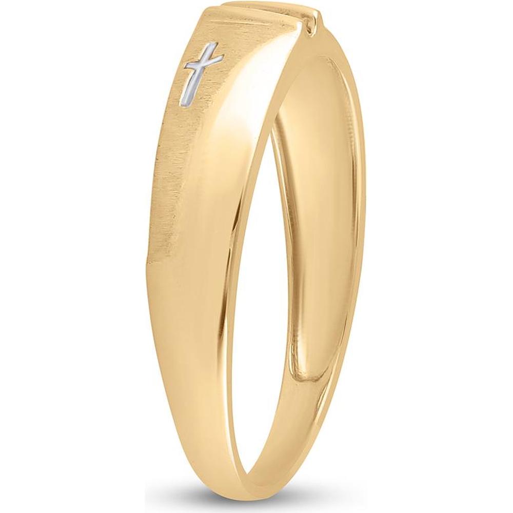 14K Yellow Gold Wedding Cross Band with Channel-Set Round Diamonds - 0.05 Carat Total Diamond Weight
